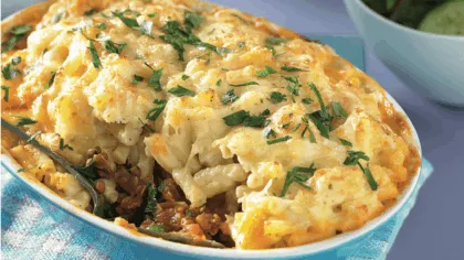 Macarrones con queso y lenteja