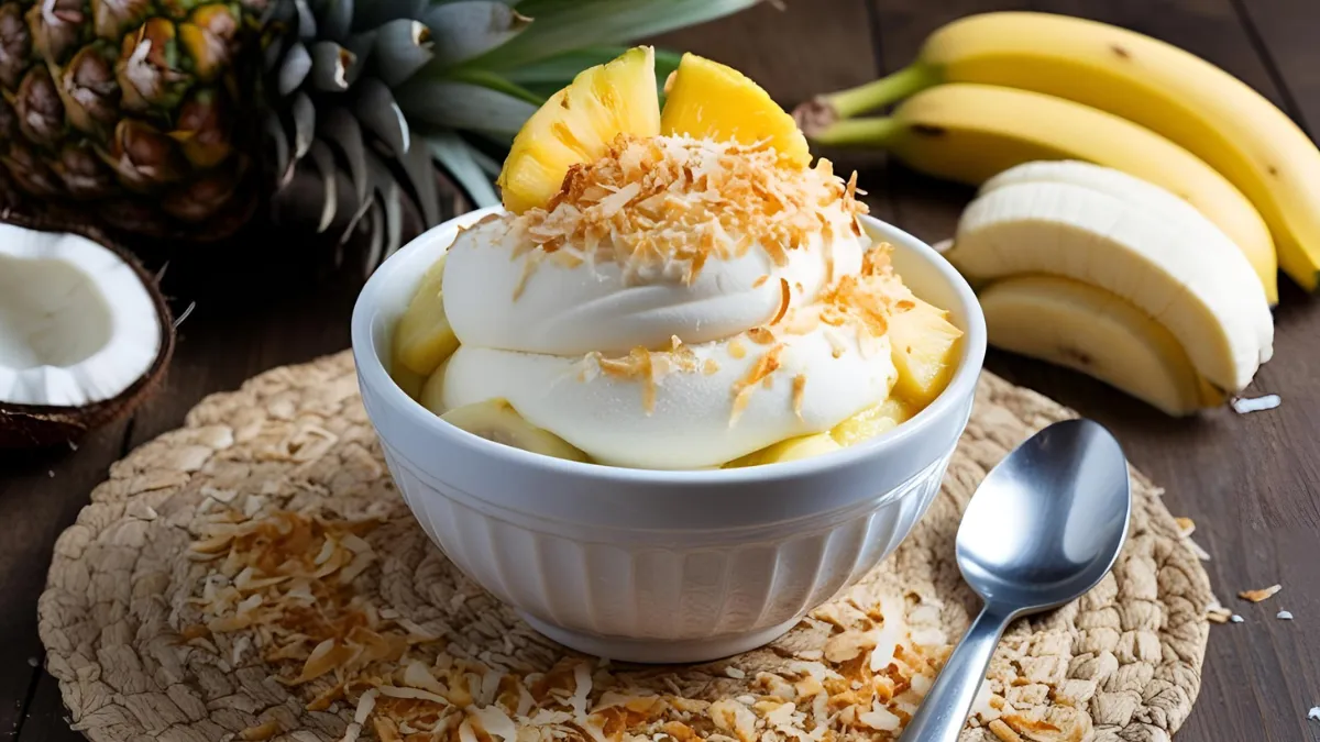 Yogur griego helado de piña y plátano