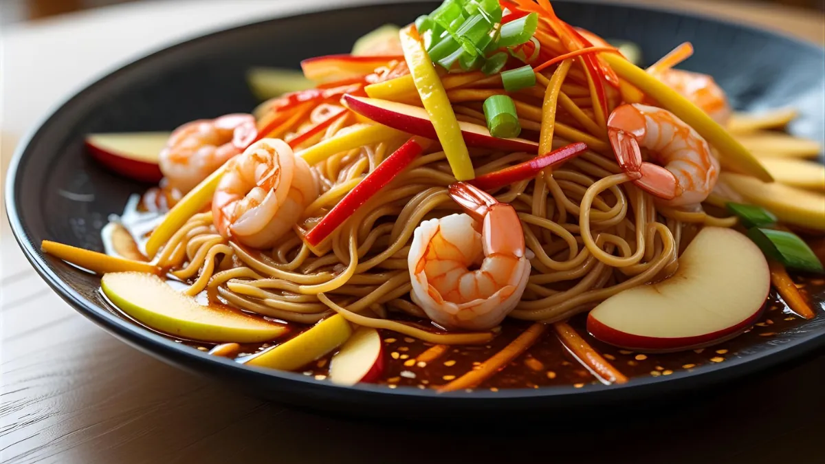 Fideos chinos con manzana